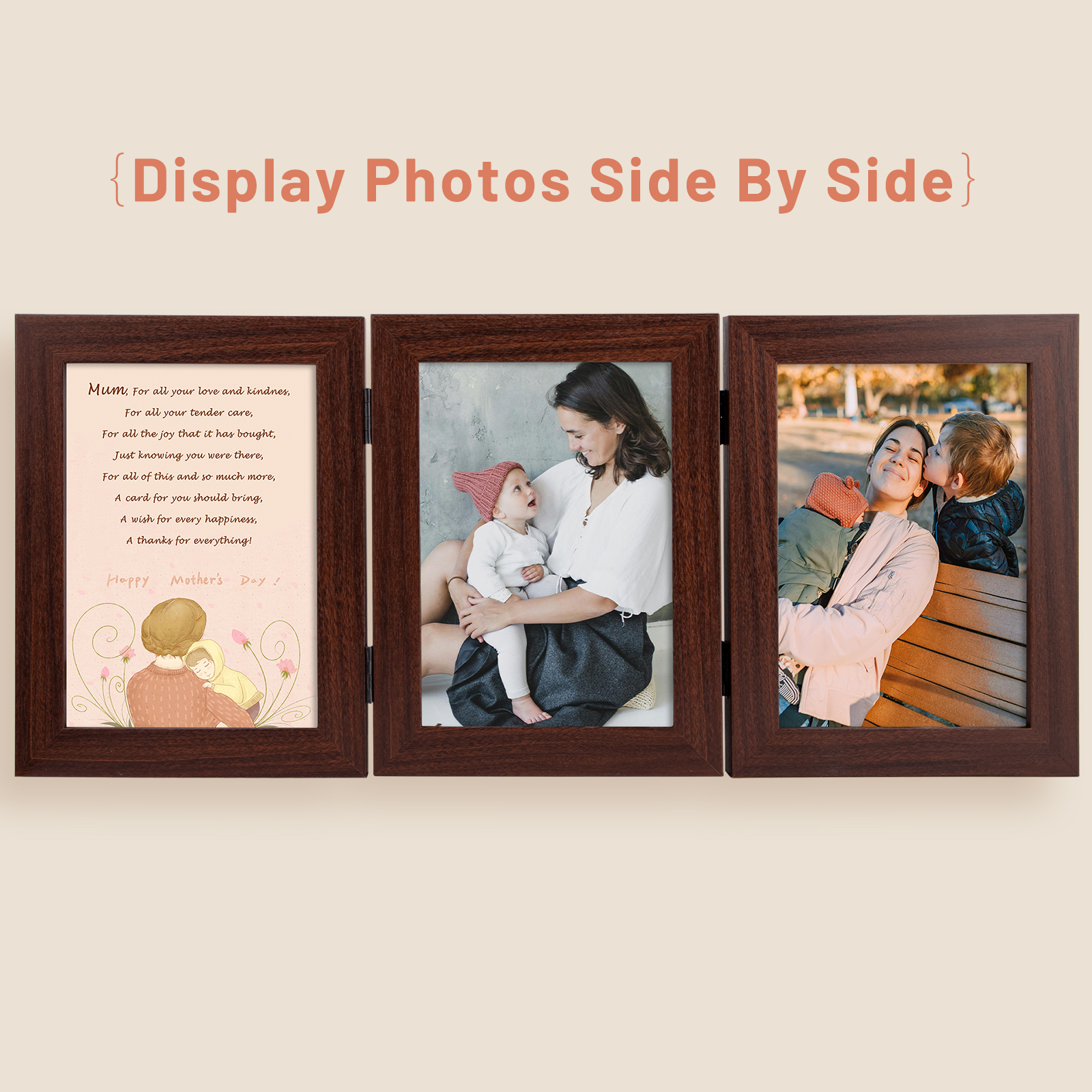 Golden State Art 3-Opening 5 x 7  Trifold Hinged Photo Frame for Tabletop Display, Brown, 2-Pack