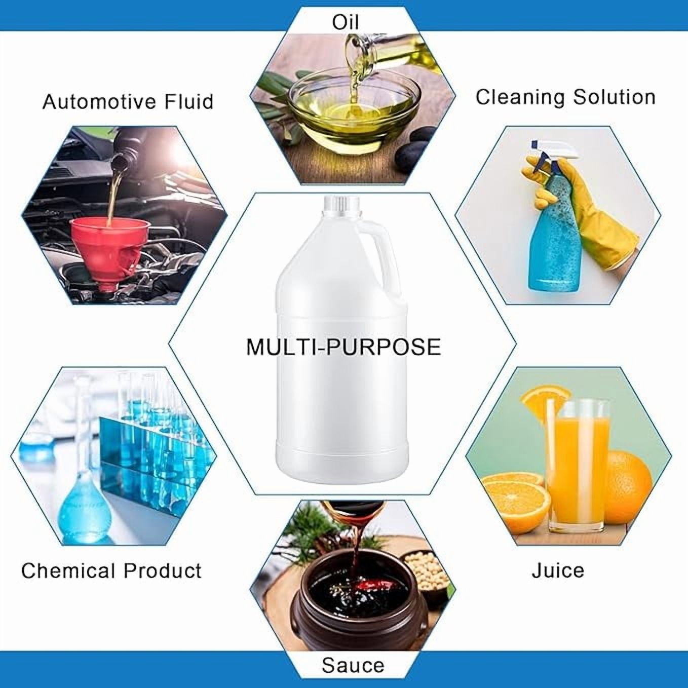 (8 Packs) 1 Gallon Plastic Jug with Lids BPA Free Reusable Round Clear Plastic Jug with White Cap Heavy Duty HDPE Containers with Pump Dispenser for Sauces Soaps Detergents Liquids Storage