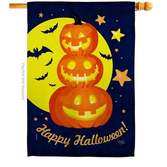 Breeze Decor H112107-BO 28 x 40 in. Pumpkin Trio House Flag with Fall Halloween Double-Sided Decorative Vertical Flags Decoration Banner Garden Yard Gift