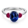 thumbnail image 3 of Gem Stone King 925 Sterling Silver Blue Created Sapphire and Red Created Ruby Engagement Ring for Women | 2.80 Cttw | Oval 9X7MM | Gemstone September Birthstone | Size 8, 3 of 6