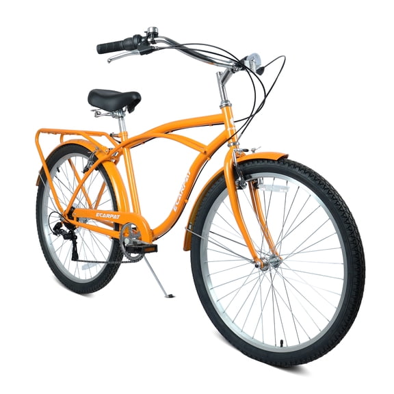 26" Bike for Mens Adults Cruiser Bike Shimano 7 Speed Steel Frame City Commuter Bicycle with Dual Brakes, Orange