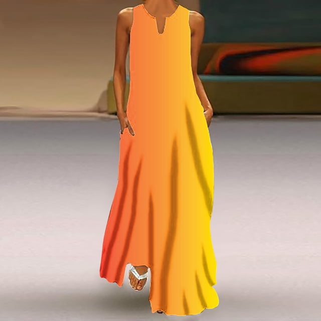 EQWLJWE Robes d'Été pour Femmes 2023 Robe Débardeur Imprimée Décontractée Ample pour Femmes Plage Col en V avec Poche Robe Soleil Sans Manches Robes d'Été pour Femmes 2023