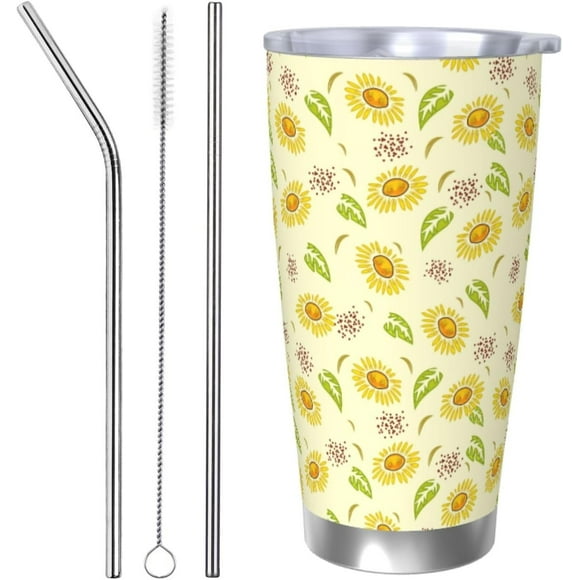 Tasse Gobelet Mignonne Tournesol 20oz en Acier Inoxydable pour Voiture avec Couvercle à Paille, Tasse d'Eau Chaude et Froide Isolée Tasse à Café pour Femmes Hommes