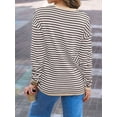 thumbnail image 2 of Womens Striped Soft Knit Pullover Sweater Loose Fit Shirts with Chest Pocket Milk Cafe L, 2 of 3