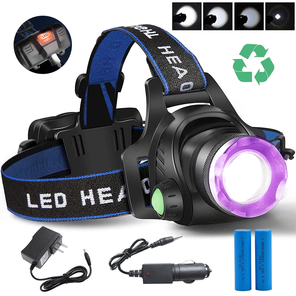 Rechargeable Headlamp 18650 Adjustable Waterproof Led Zoomable Brightest Headlamp with 2pc 18650 Batteries and Charger for Camping Running Hiking Outdoors 