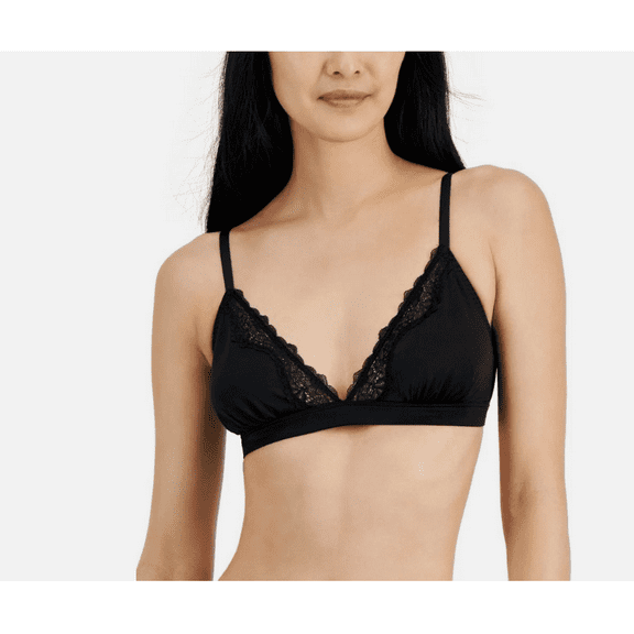 I.N.C. International Concepts Womens Satin Micro Bralette Deep Black L