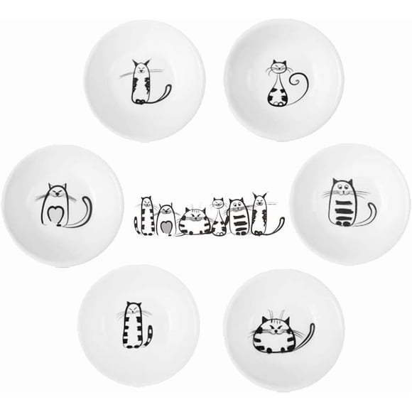 Juego de salsas de cerámica BignoseDeer Super Cute Cat (6 unidades)