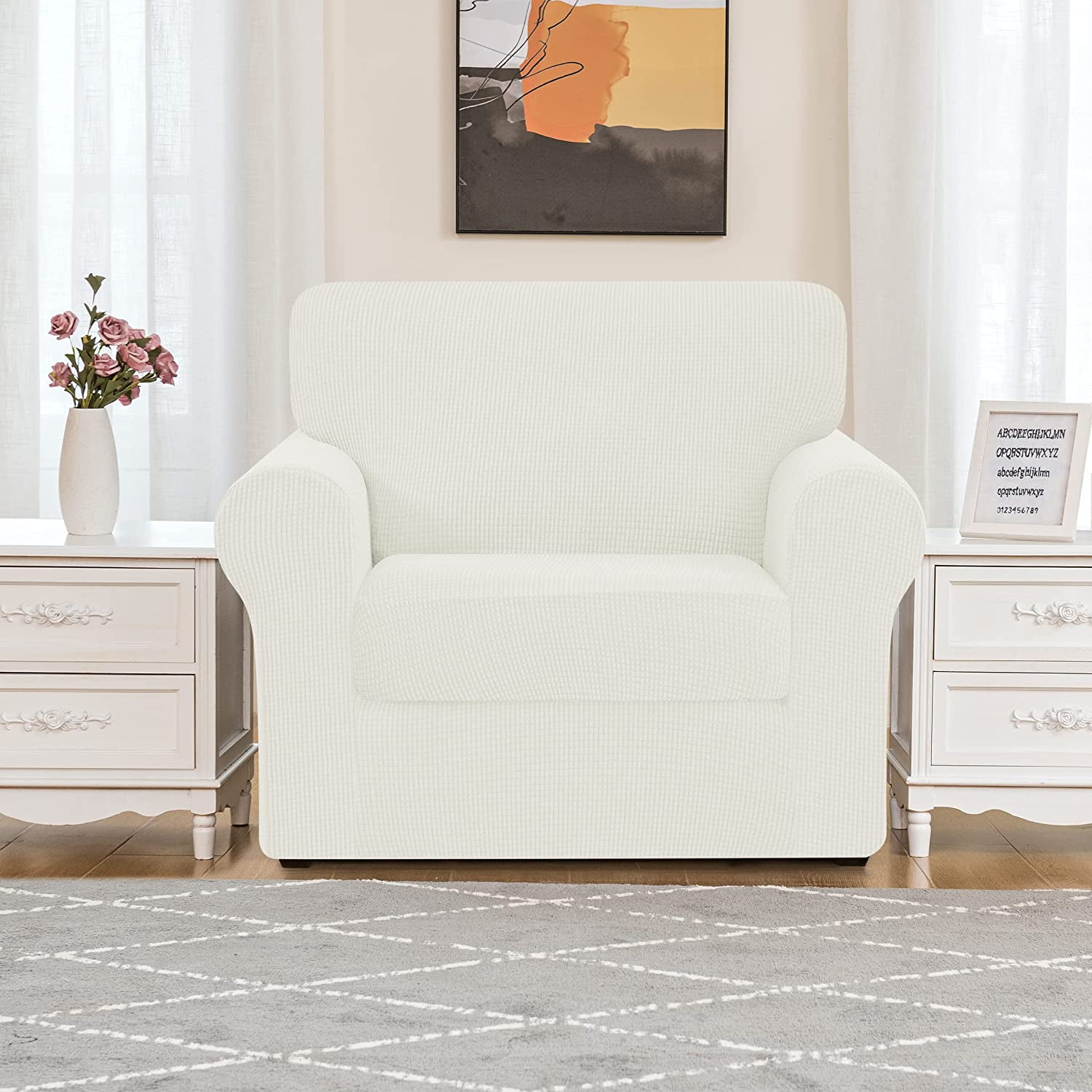 Subrtex Sofa Slipcover Sets 3 Pieces Stretch Couch Cover Backrest Cushion Covers (Armchair, White)
