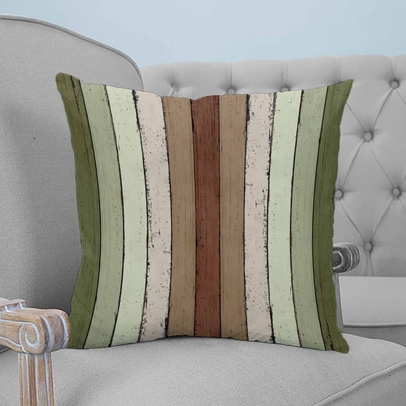 Sage Green Throw Pillow Covers, Soft Pillowcases with Invisible Zipper, Farmhouse Wood Grain Vintage Brown Striped Decorative Square Pillow Cushion Covers for Living Room Couch Sofa Bed 24x24 Inches