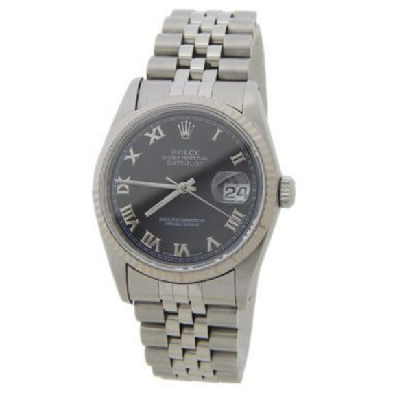 Pre-Owned Mens Rolex Stainless Steel Datejust Black Roman Dial 16234
