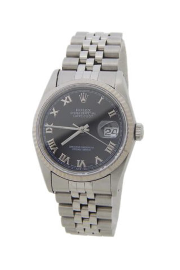 Pre-Owned Mens Rolex Stainless Steel Datejust Black Roman Dial 16234