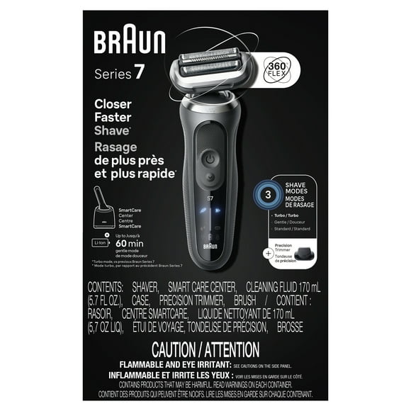 Rasoir électrique Braun pour hommes, Series 7 7171cc, peau sèche & mouillée, modes de rasage turbo et en douceur, rasoir à grille étanche, conçu en Allemagne, centre SmartCare Clean & Charge, inclus,