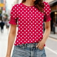 thumbnail image 2 of Otvok Women'S Spring Summer Polka Printed Base T-Shirt Lace Sleeves Short Sleeve Round Neck Tops Blouses, 2 of 6