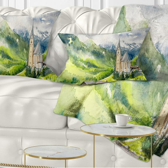 Designart Village Heiligenblut Watercolor - Landscape Painting Throw Pillow - 12x20