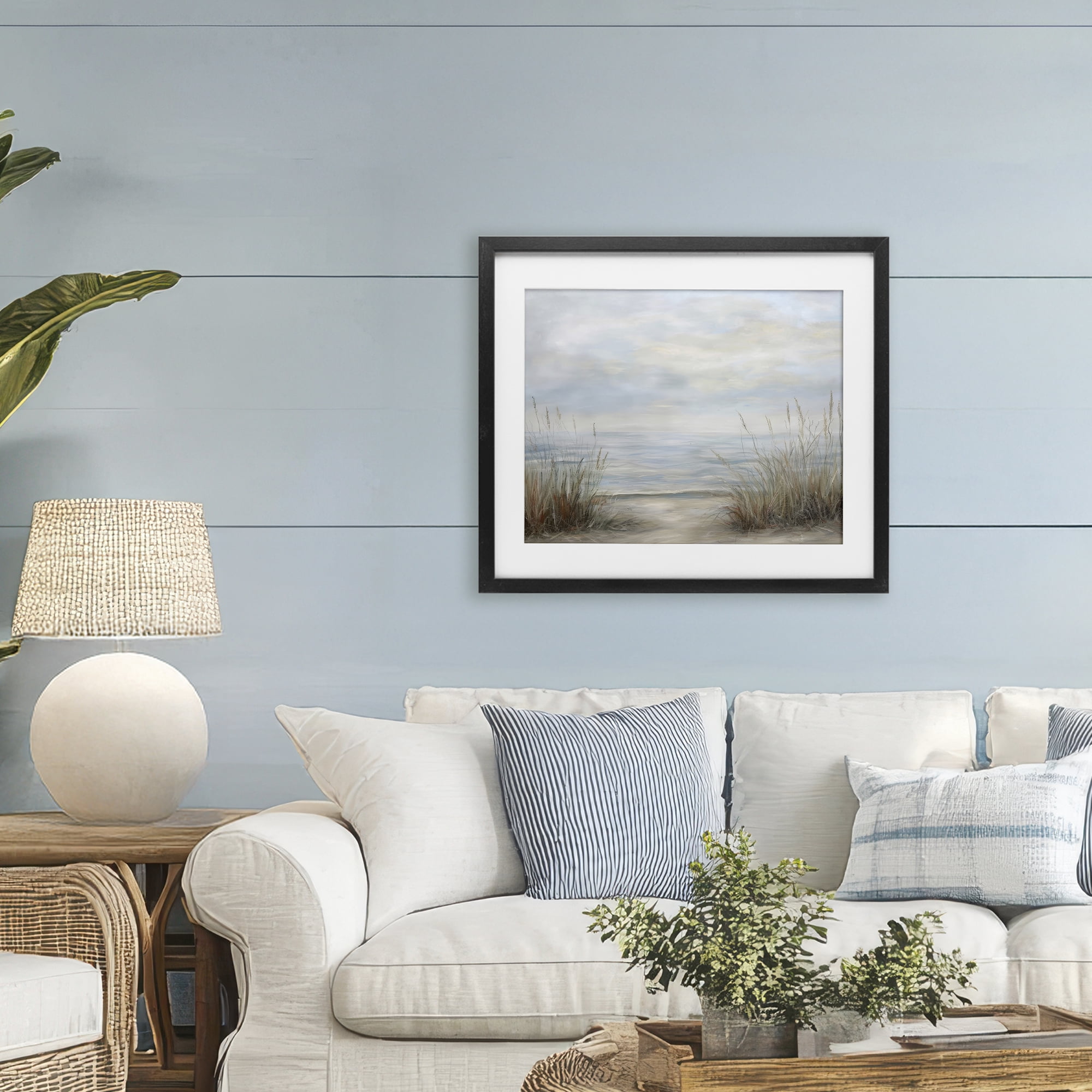 Stupell Industries Silent Beach with Seaside Dunes Black Framed Print Under Glass, design by Petal Prints Design