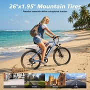 Electric Mountain Bicycle, 26 Tire E-Bike for Adults, 750W Peak Motor, 48V 7.8Ah Removable Battery, 7-Speed, UL2849, Front Suspension, Blue