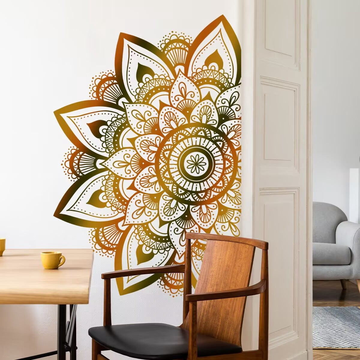 Large Mandala Wall Decal Boho Flower Wall Stickers for Living Room Bedroom Headboard Yoga Home Decor,DIY transparent stickers