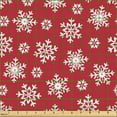thumbnail image 2 of Ambesonne Christmas Fabric by the Yard Upholstery, Vintage Snowflakes Art, 5 Yards, Dark Pink White, 2 of 5