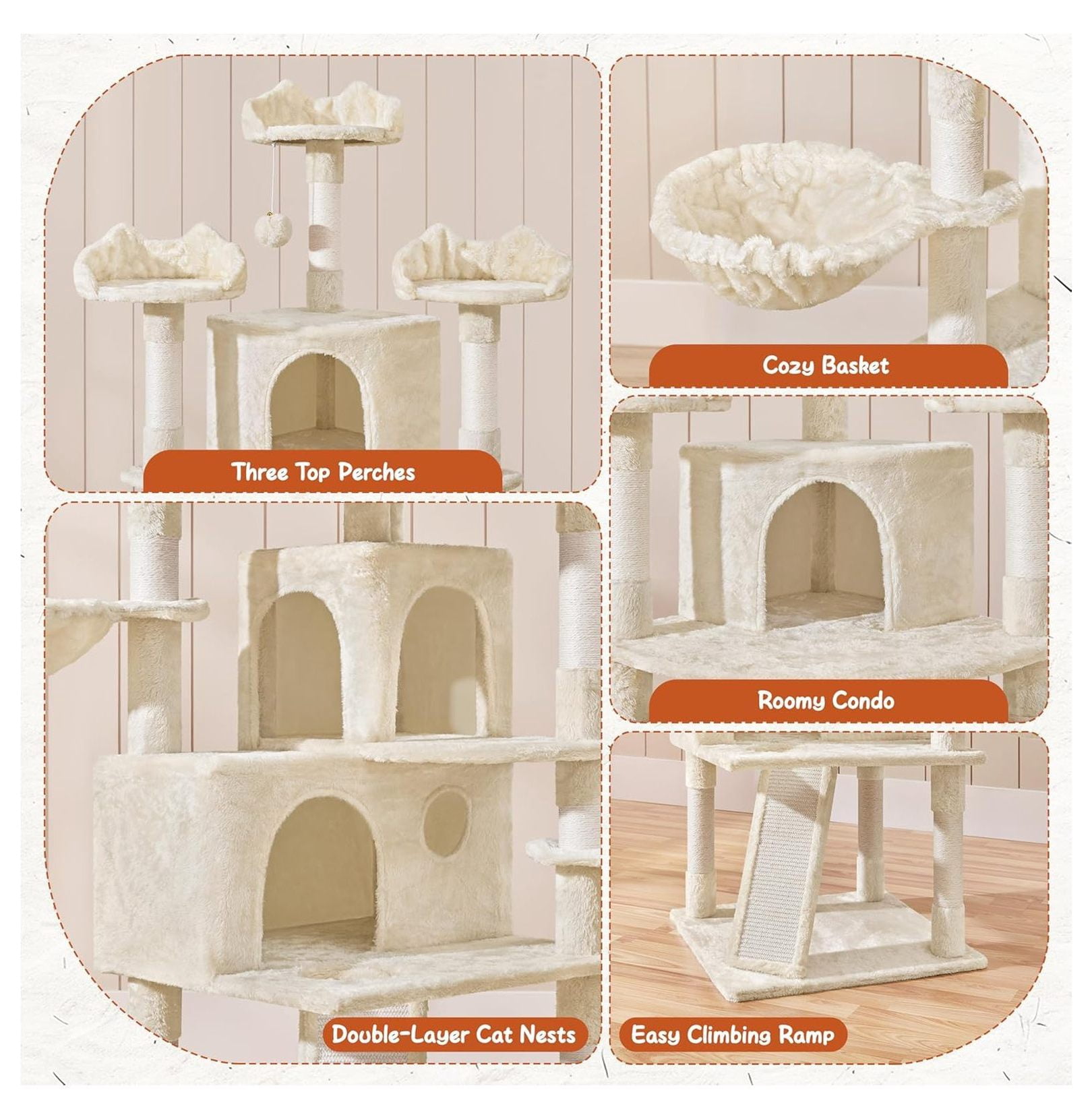 Cat Trees for Large Indoor Cats, 76.5'' Cat Tower with Perches & Condos