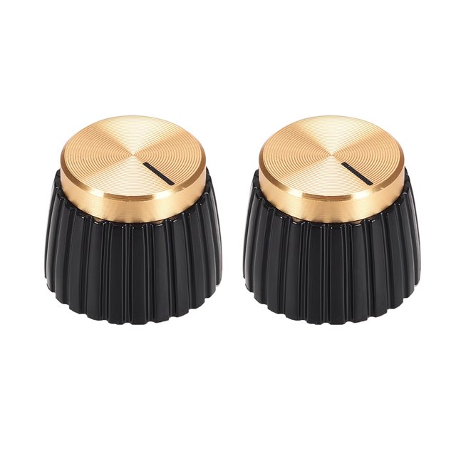 2 piezas de perilla de potenciómetro estilo reemplazo de amplificador negra con tapa dorada perilla de control de volumen
