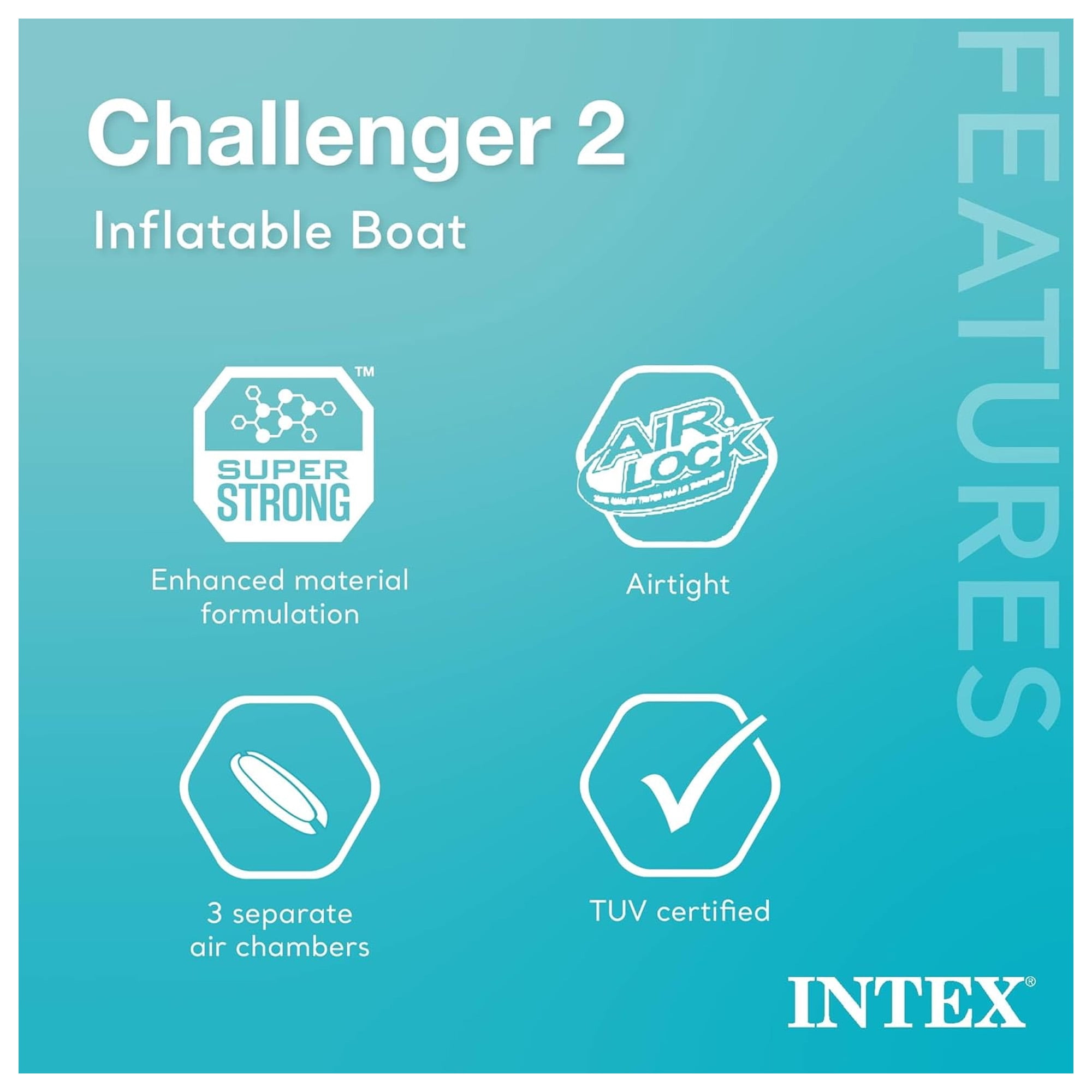 INTEX 66312EP Challenger 2 Inflatable Boat Set with 48" Oars, Pump, & Welded Oar Locks