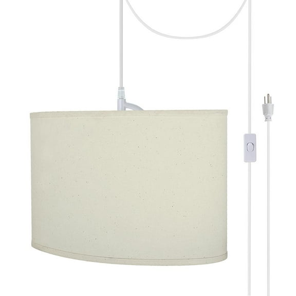 Aspen Creative 77041-21 One-Light Plug-In Swag Pendant Light Conversion Kit with Transitional Hardback Oval Fabric Lamp Shade, Off White, 16-1/2" width