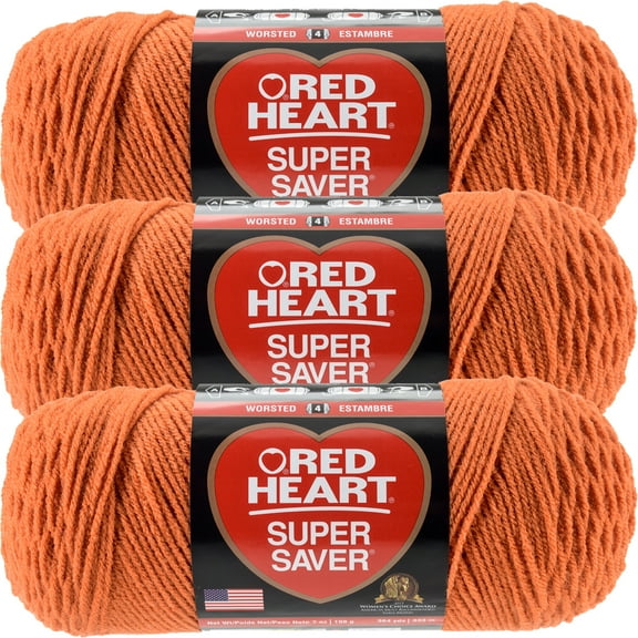 Red Heart Super Saver Carrot Yarn - 3 Pack of 198g/7oz - Acrylic - 4 Medium (Worsted) - 364 Yards - Knitting/Crochet