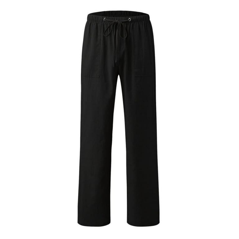Womens Plus Size Pants Drawstring Straight Leg Cotton Linen
