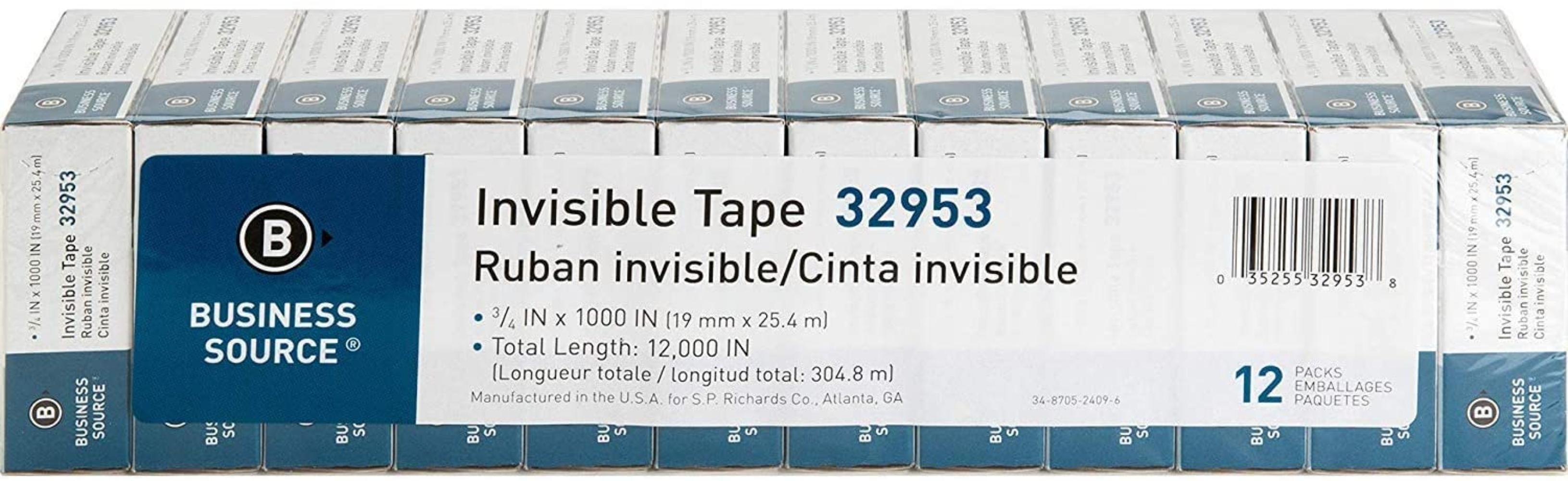 6 X Invisible Tape, 1 Core, 3/4x1000, 12/PK, Clear (BSN32953) By Brand Business Source
