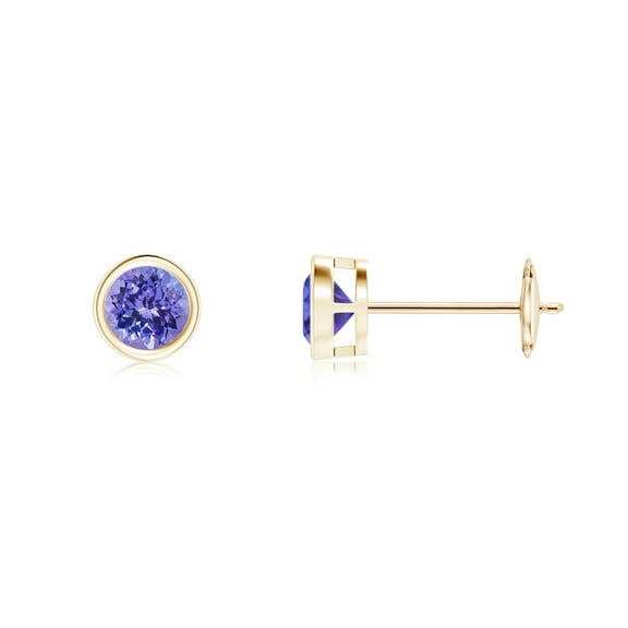 ANGARA Natural Bezel-Set Tanzanite Solitaire Stud Earrings in 14K Yellow Gold for Women (Size-4mm) | December Birthstone, Birthday, Anniversary, Jewelry Gift for Women | Natural Tanzanite Earrings