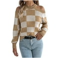 thumbnail image 6 of Qetyuw Womens Checkered Sweater Plaid Knit Off Shoulder Crew Neck Pullover Jumper Casual Long Sleeve Chunky Sweaters, 6 of 9