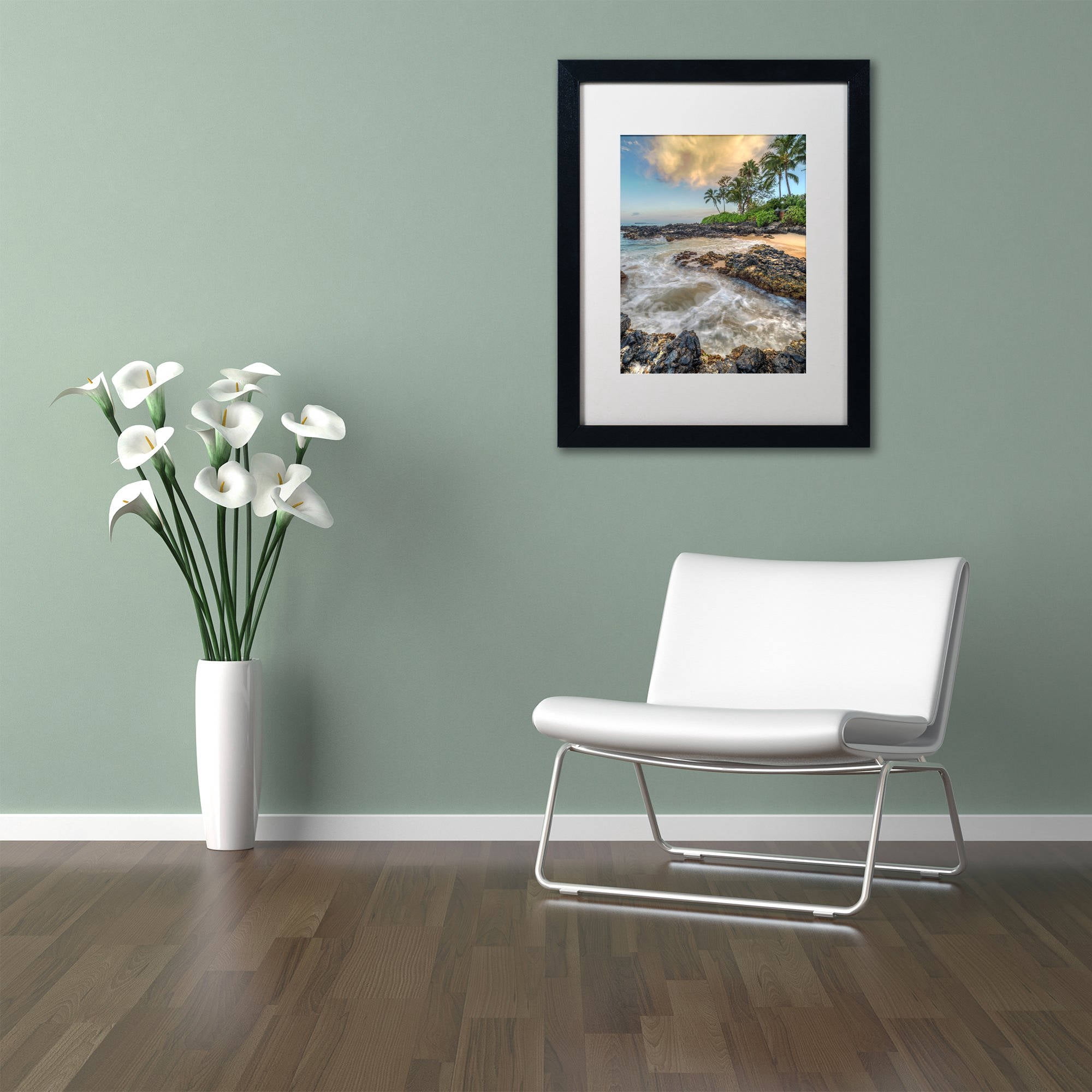 Trademark Fine Art 'Makena Sunrise' Canvas Art by Pierre Leclerc, White Matte, Black Frame
