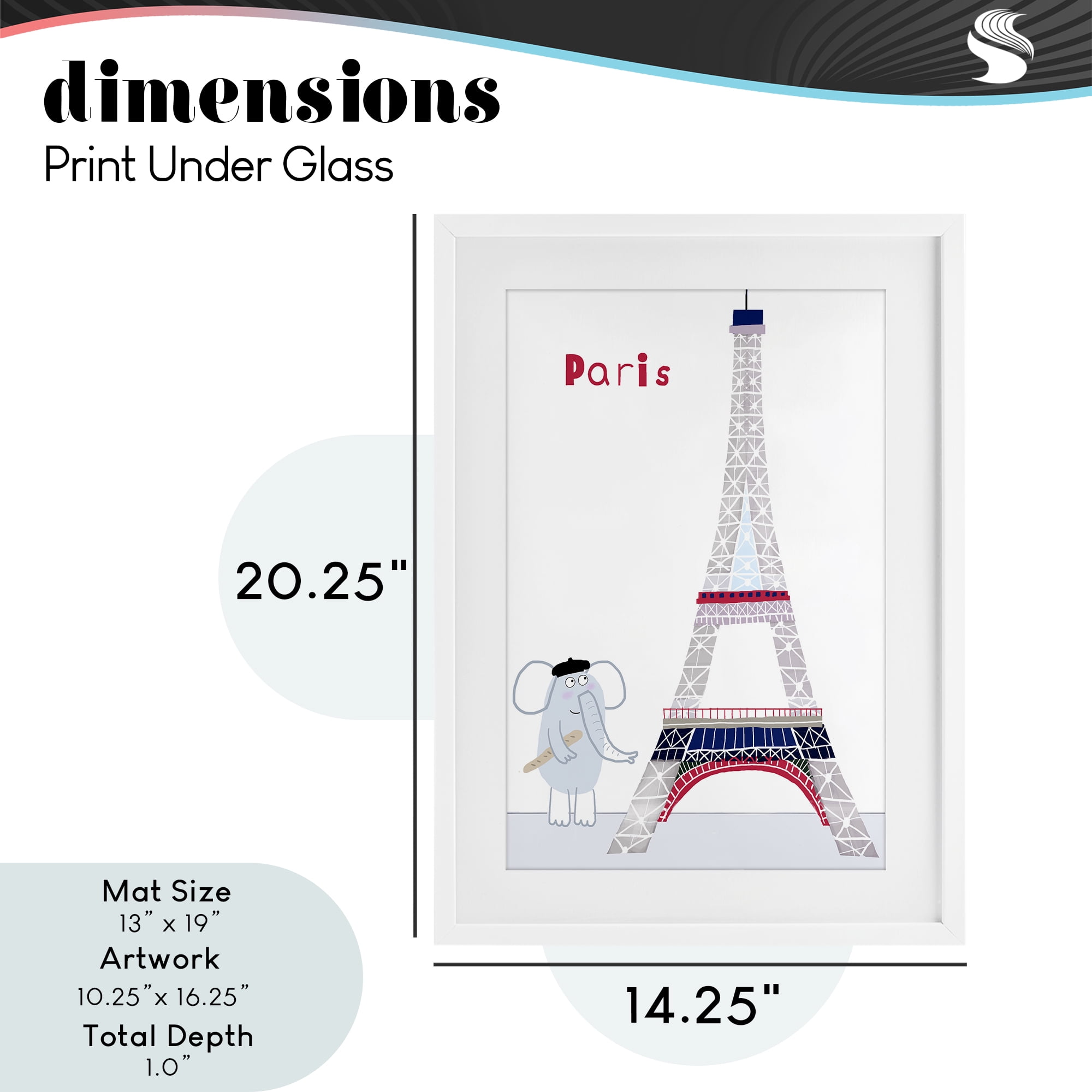 Elephant & Eiffel Tower White Framed Print Under Glass, design by Carla Daly