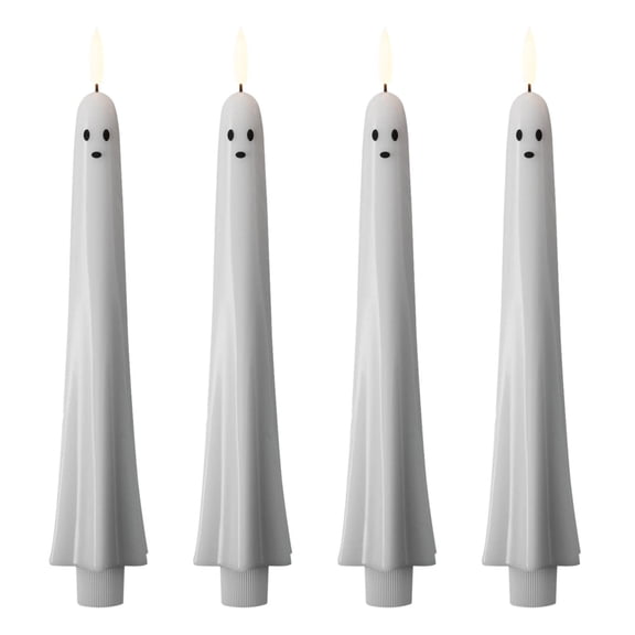 Halloween Flameless Taper Candles Spooky White Ghost Battery Operated Led Flickering Candle Lights with Remote And Timer Indoor Holiday Decor