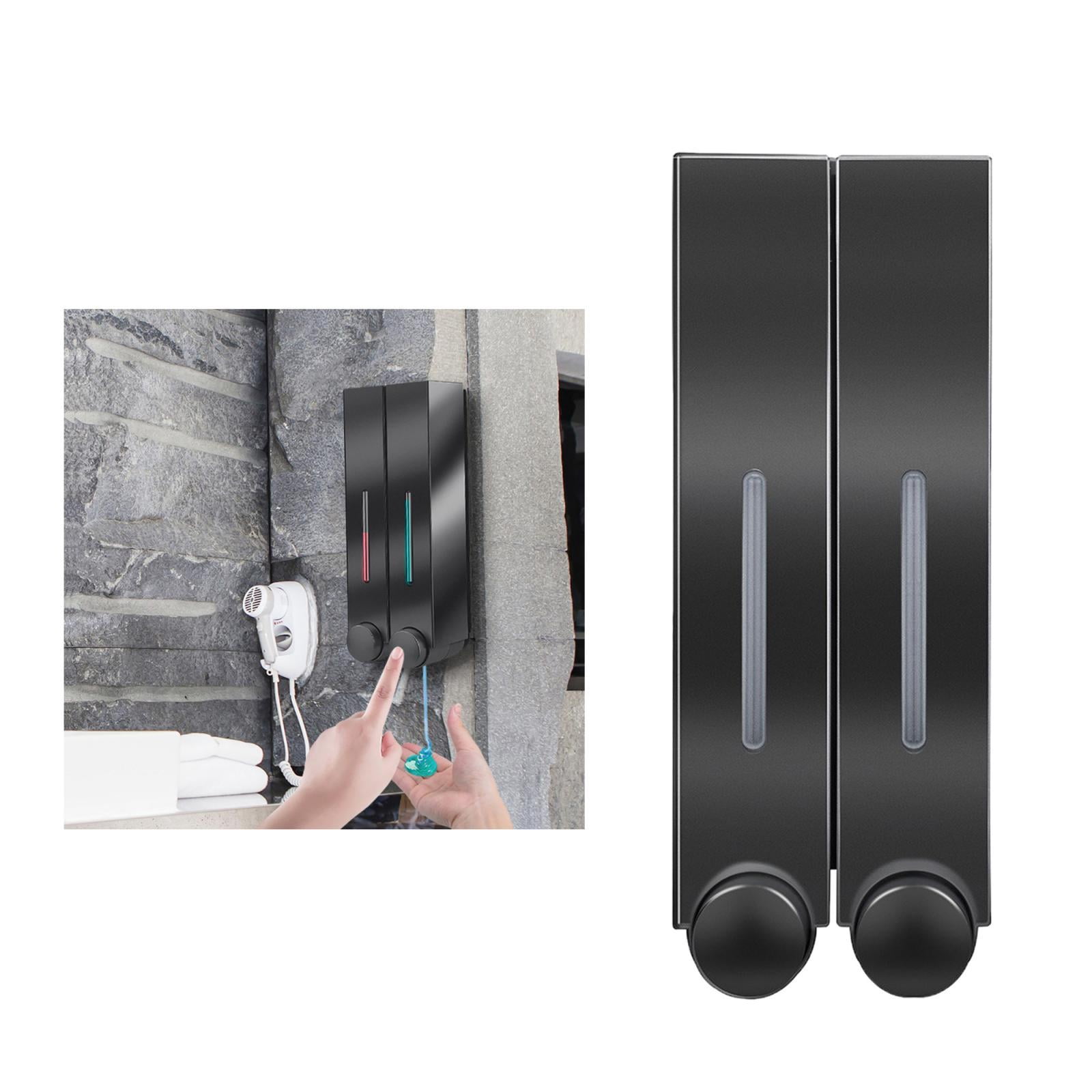 Wall Mounted Soap Dispenser Shower Lotion Shampoo Gel Cotainer for Bathroom Toilet in Office Hotel, Double Double Black
