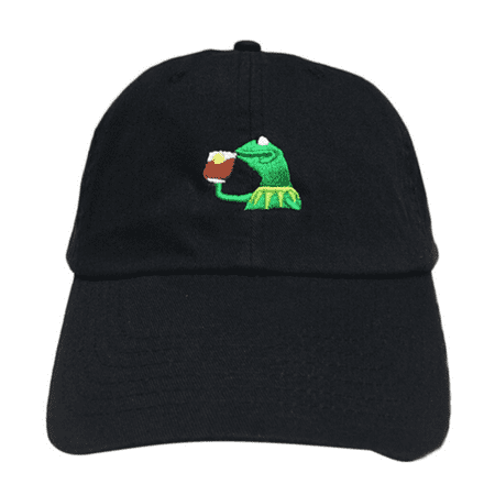 Kermit Sipping Tea But That's None Of My Business Black Hat Meme Baseball Cap