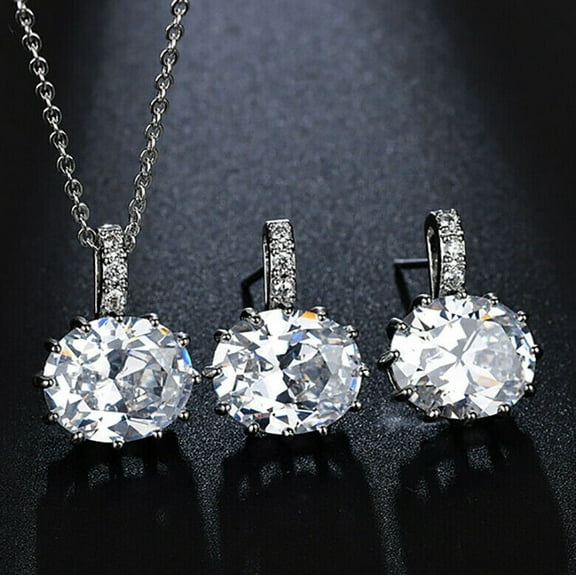 Wedding Jewelry Set 4Ct Oval Cut Lab Created Diamond 14K White Gold Plated