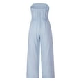 thumbnail image 5 of Aueoeo Jumpsuit for Women, Women's Strapless Tube Top Rompers Casual Off Shoulder Solid Color Belted Wide Leg Jumpsuit with Pockets Straight Pants, 5 of 8