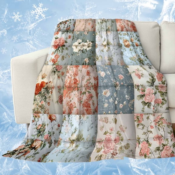 Elegant Spring Floral Cooling Blanket,Lightweight Breathable Summer Throw Blanket with Double Sided Cold Effect,Summer Botanical Plaid Farmhouse Picnic Blankets Bed Sheet for Hot Sleepers 50"x60"