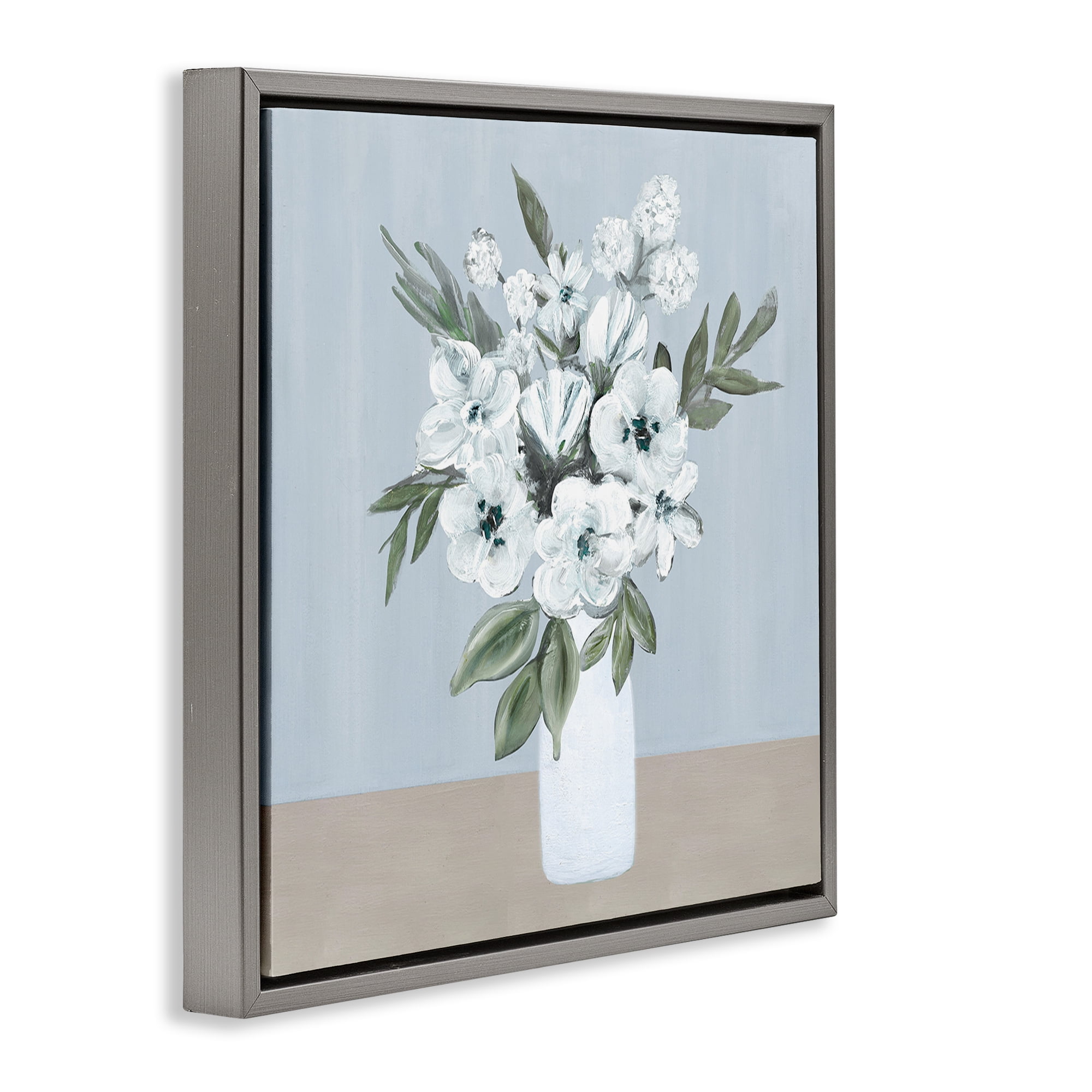 Stupell Industries Cerulean & White Blooms Gray Framed Floater Canvas Wall Art, design by Marilyn Dunlap