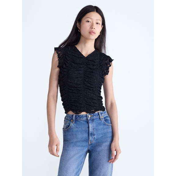 Scoop Women’s Shirred Lace Top, Sizes XS-XXL