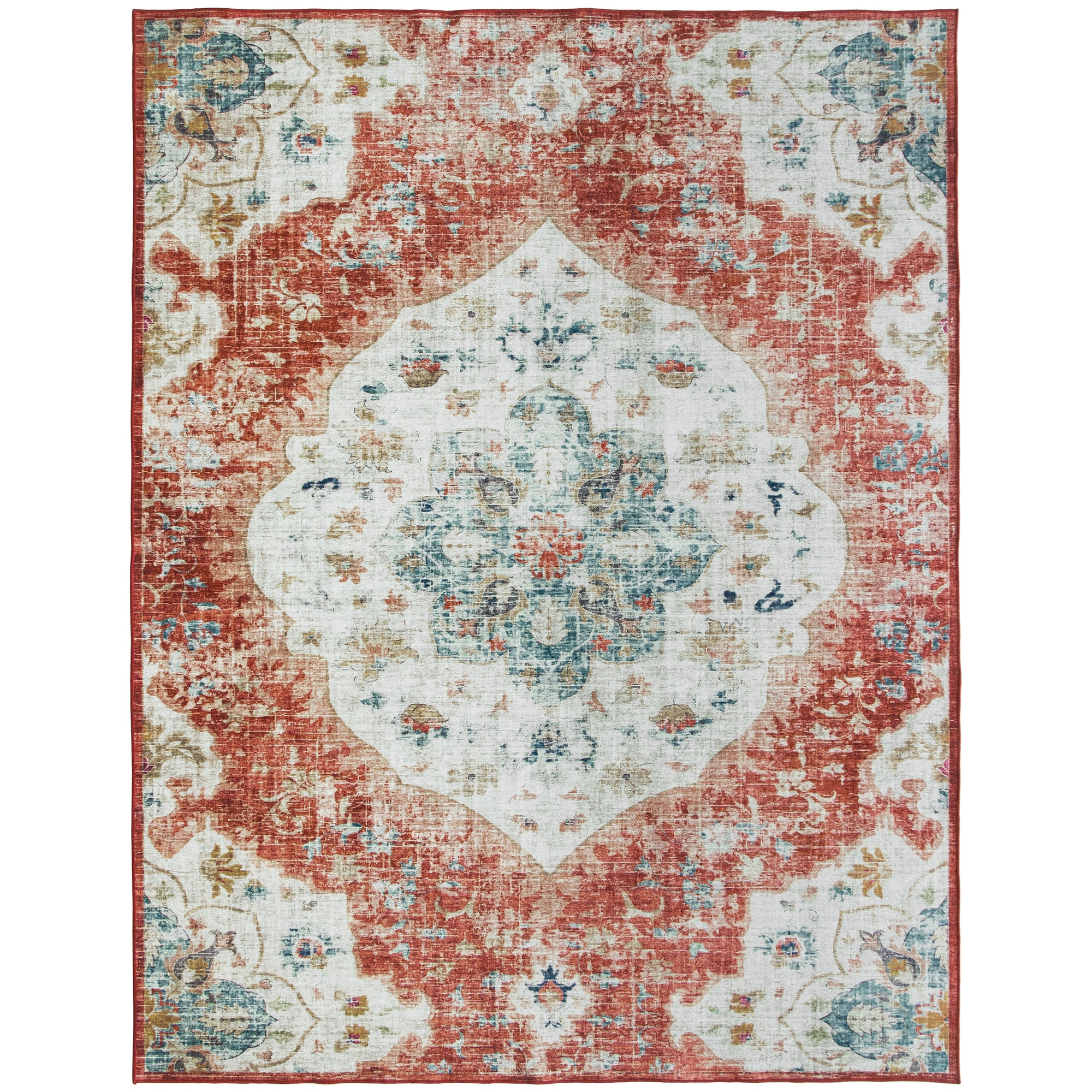 ReaLife Rugs Machine Washable Vintage Distressed Bohemian Orange Ecofriendly Recycled Fiber