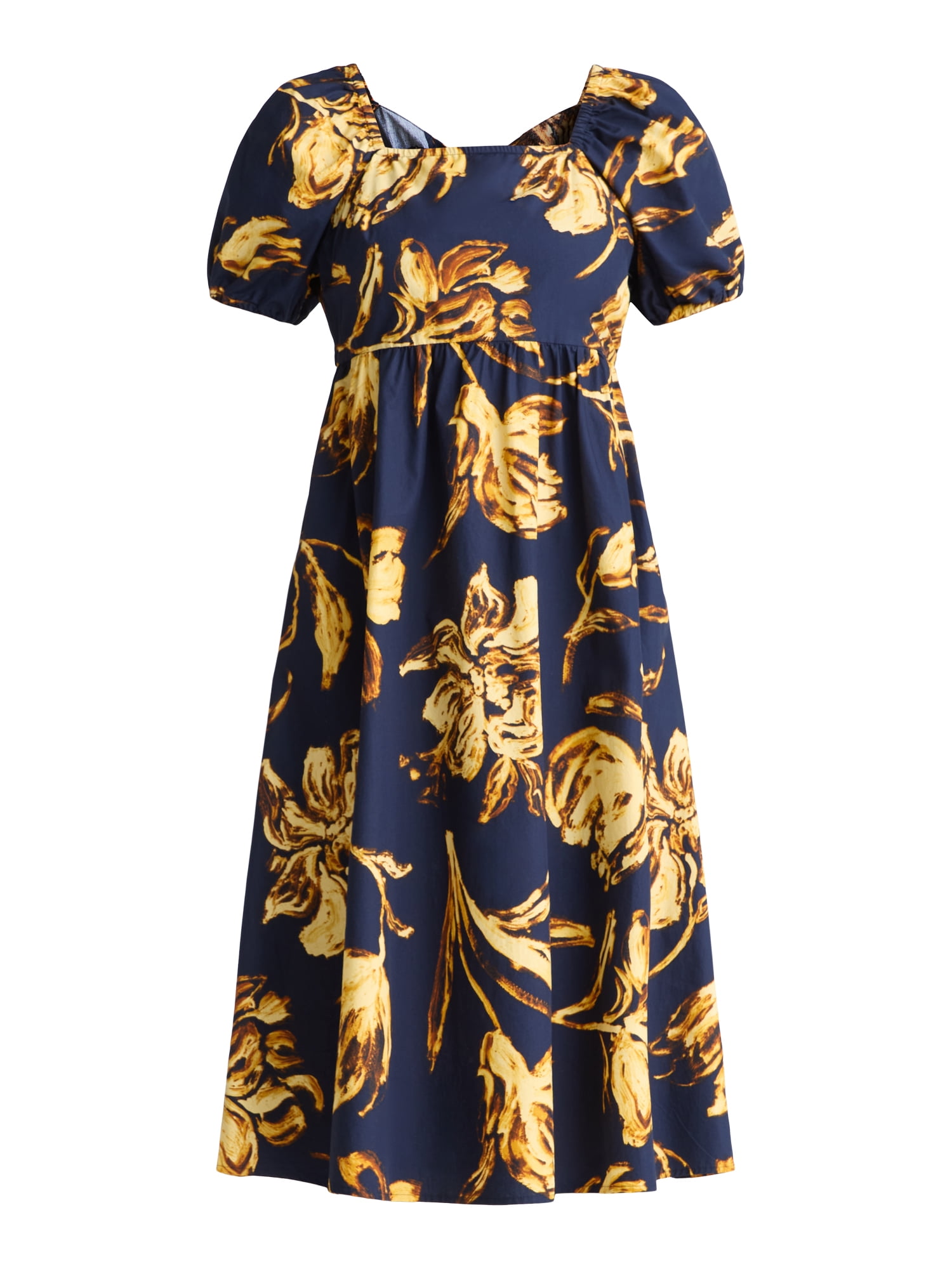 Time and Tru Women's Cotton Tie Back Midi Dress, Sizes XS-XXXL