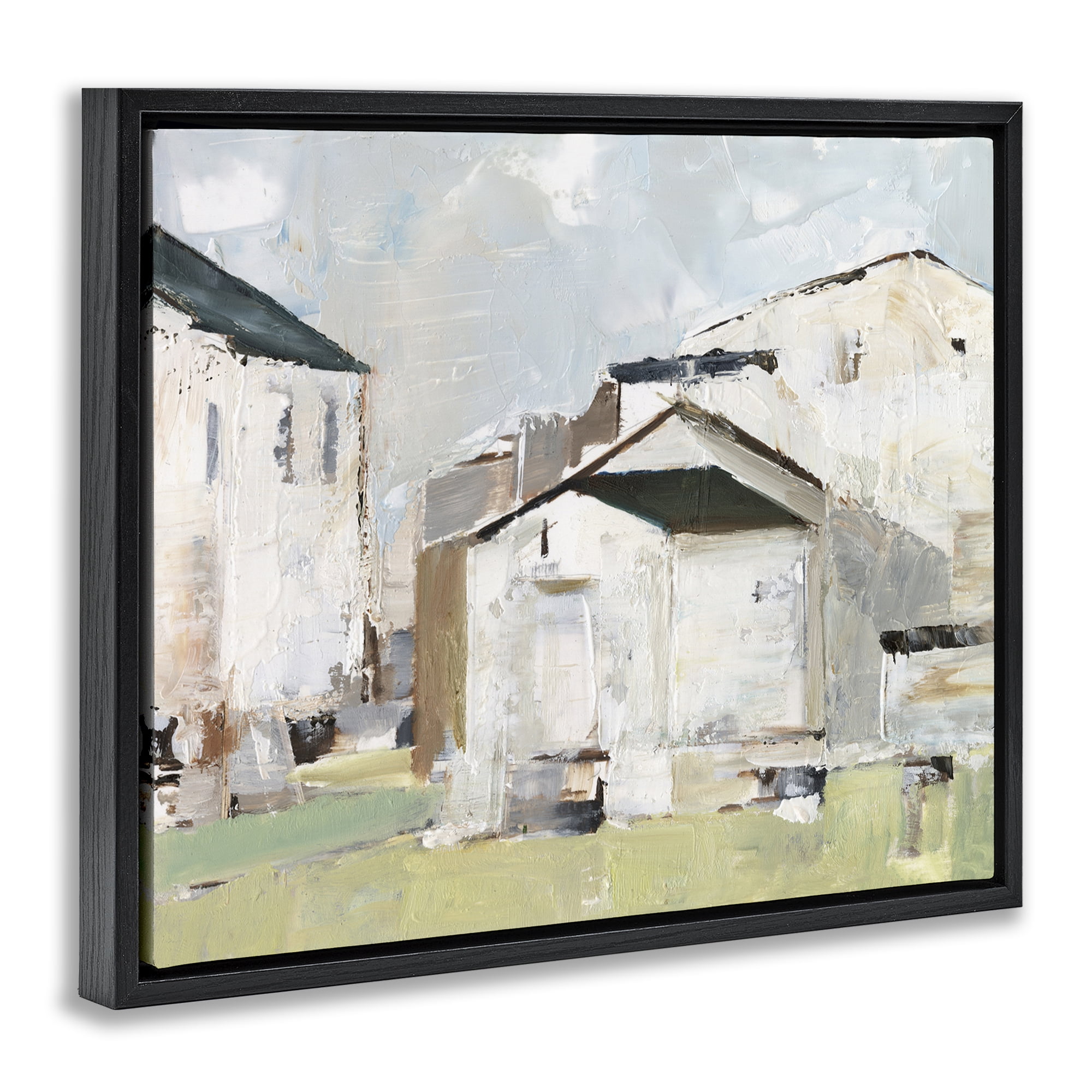 Stupell Industries Brushed Farm Houses Scenic & Cityscapes Painting Black Floater Framed Canvas Art Print Wall Art, 21 x 17