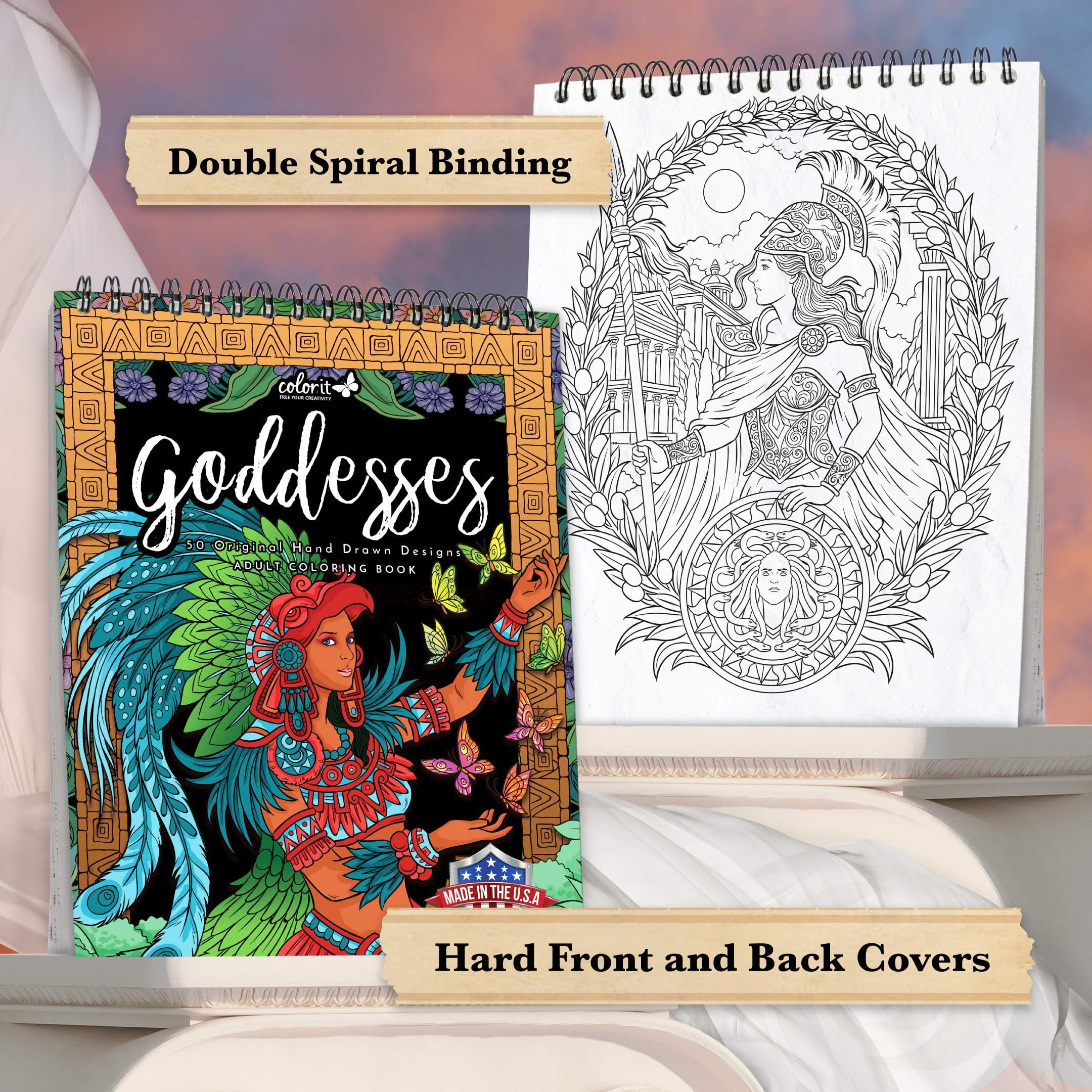 ColorIt Goddesses Adult Coloring Book Spiral Bound, USA Printed, Lay Flat  Hardback Covers, Thick Smooth Paper, 50 Single-Sided Goddesses Coloring  Pages 