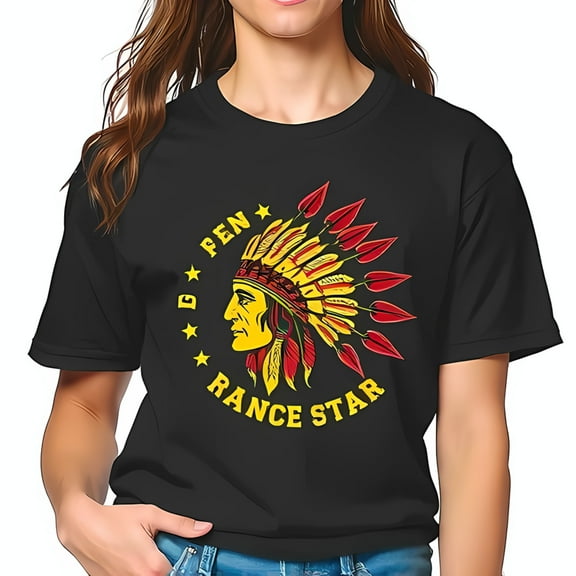 Stylized Chief Graphic Cotton Short Sleeve T-Shirt with Bold ' ' & 'RANCE STAR' Design