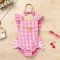 thumbnail image 5 of IBTOM CASTLE Baby Girl 1st Birthday Outfit Summer Vintage Plaid Romper with Headband for Cake Smash Photo Shoot 6-12 Months Pink, 5 of 8