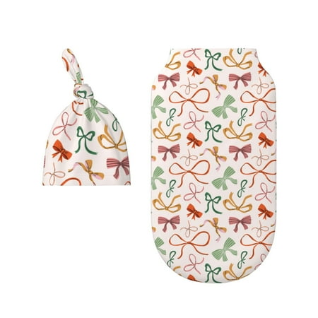 

Wukai Colorful Bow Knots Newborn Swaddle Set 100% Cotton Matching Headband and Beanie Set