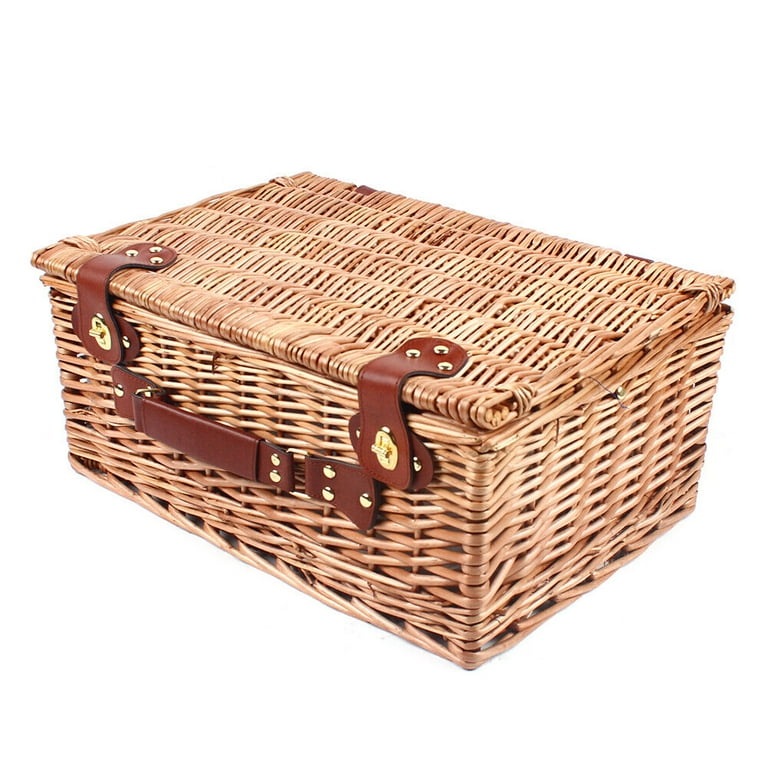 18.11*12.99*7.87inch Vintage Wicker Picnic Basket with Latch & 19