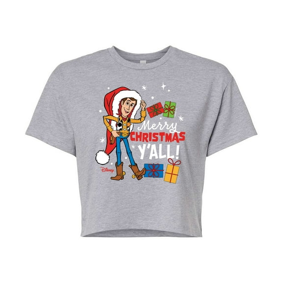 Toy Story - Merry Christmas Yall Woody - Juniors Cropped Cotton Blend T-Shirt